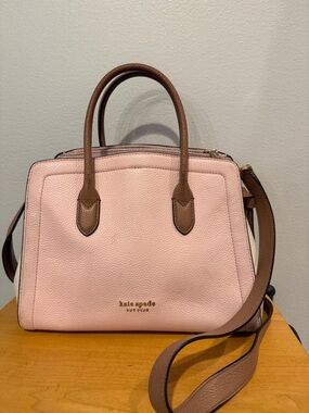 kate spade Pink Pebbled Leather Handbag with Brown Handles